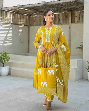 Naira Style Kurti + Pant + Dupatta + Bag